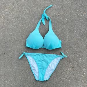 Victoria’s Secret 34D teal underwire push up halter bikini